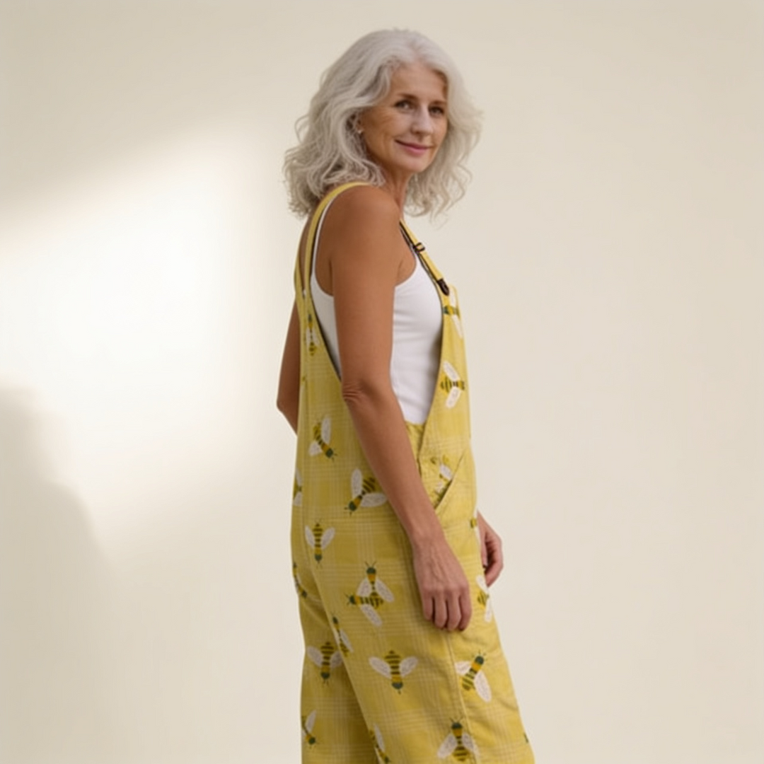 Matilde | Jardineiras Estampado Floral Mulher Perna Larga com Bolsos
