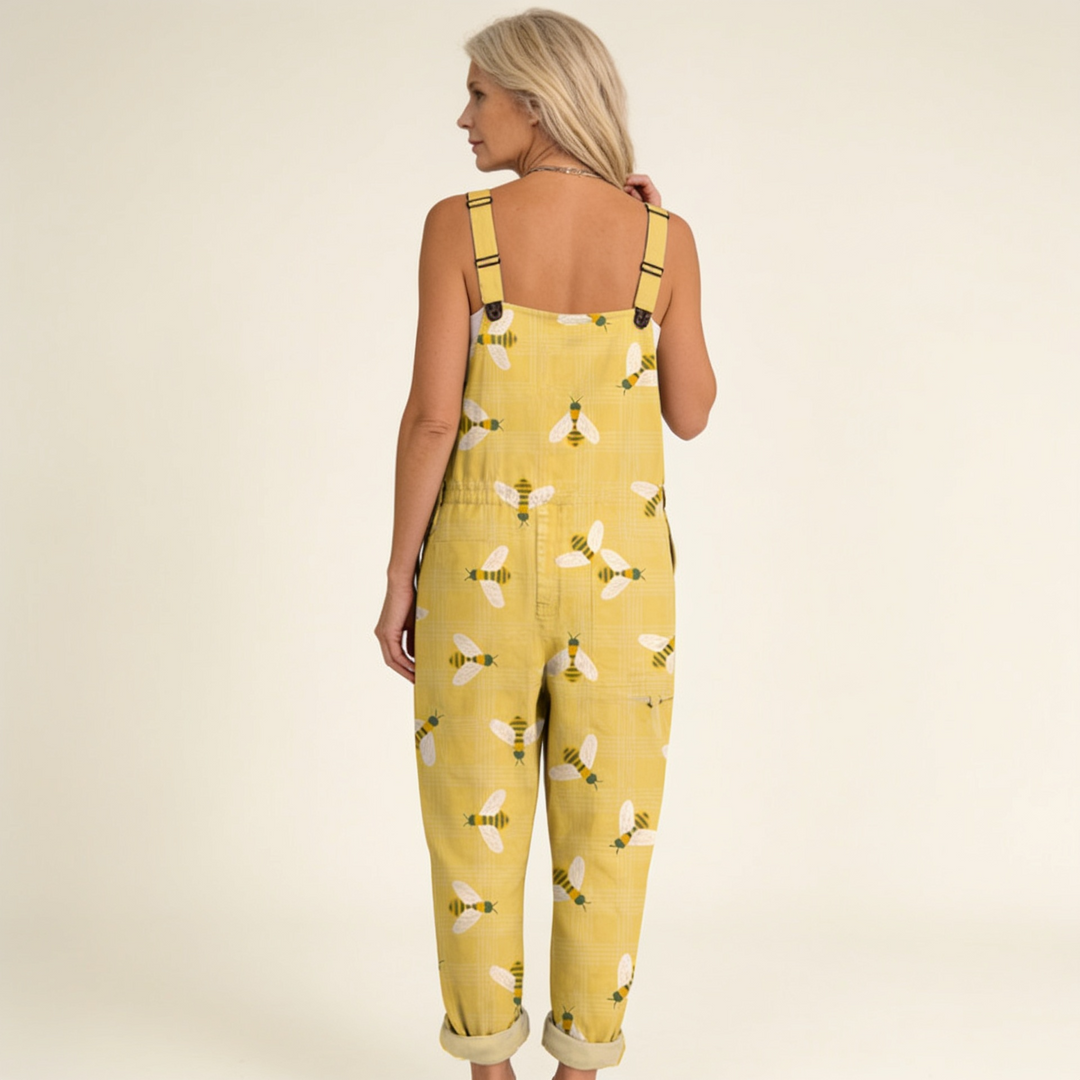 Matilde | Jardineiras Estampado Floral Mulher Perna Larga com Bolsos