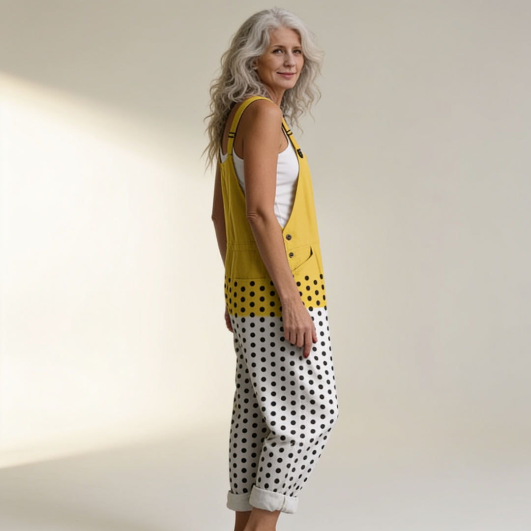Matilde | Jardineiras Estampado Floral Mulher Perna Larga com Bolsos