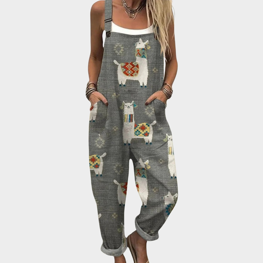 Matilde | Jardineiras Estampado Floral Mulher Perna Larga com Bolsos