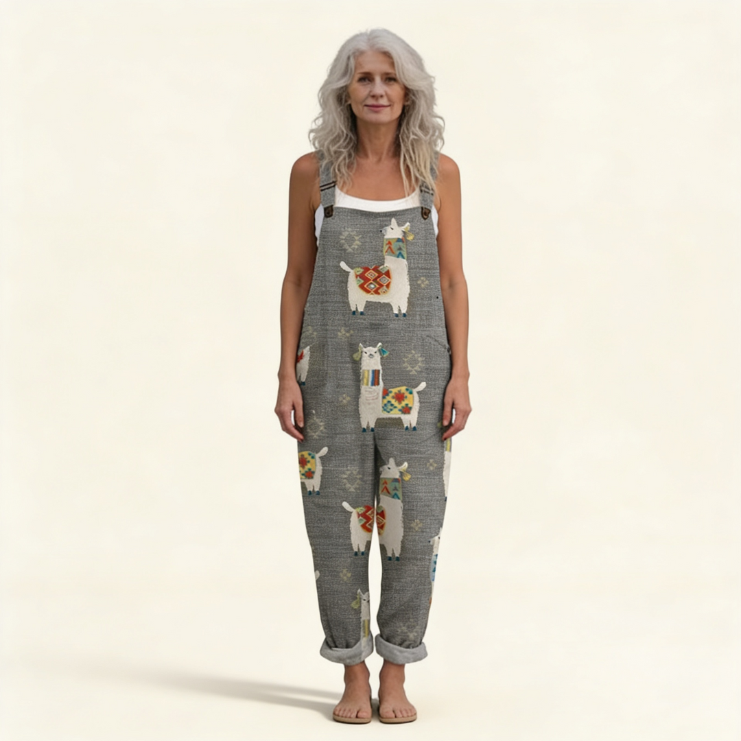 Matilde | Jardineiras Estampado Floral Mulher Perna Larga com Bolsos
