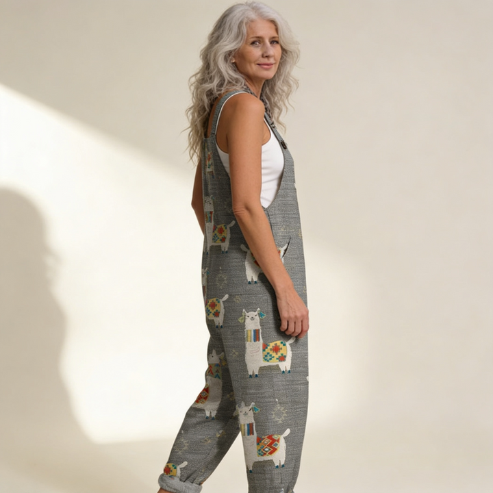 Matilde | Jardineiras Estampado Floral Mulher Perna Larga com Bolsos