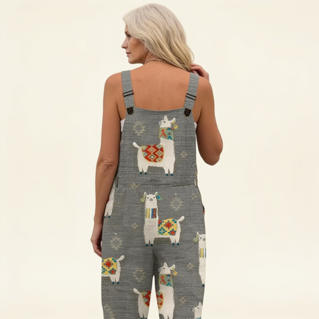 Matilde | Jardineiras Estampado Floral Mulher Perna Larga com Bolsos