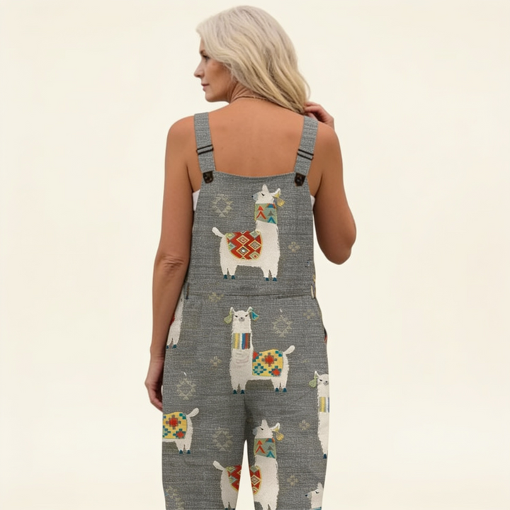 Matilde | Jardineiras Estampado Floral Mulher Perna Larga com Bolsos