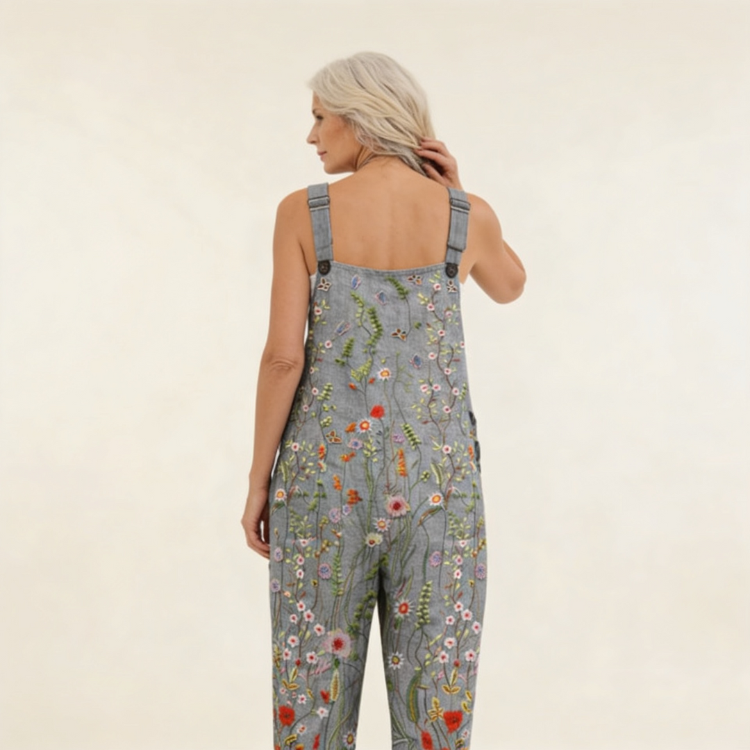Matilde | Jardineiras Estampado Floral Mulher Perna Larga com Bolsos