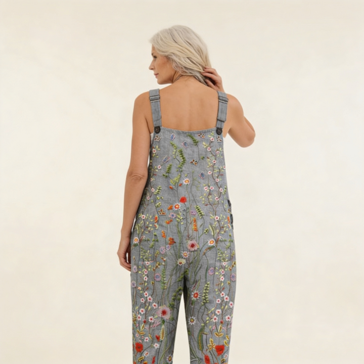 Matilde | Jardineiras Estampado Floral Mulher Perna Larga com Bolsos