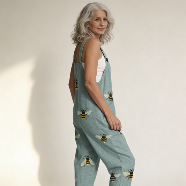 Matilde | Jardineiras Estampado Floral Mulher Perna Larga com Bolsos