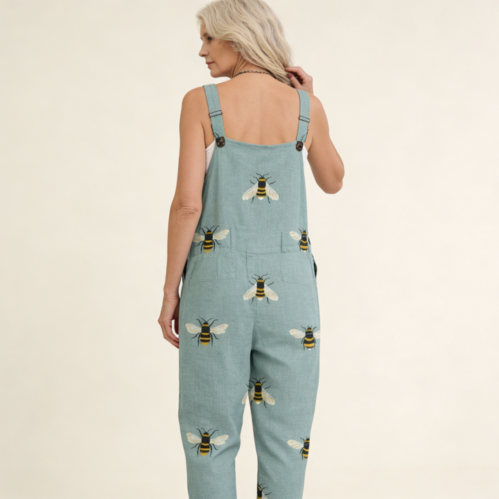 Matilde | Jardineiras Estampado Floral Mulher Perna Larga com Bolsos