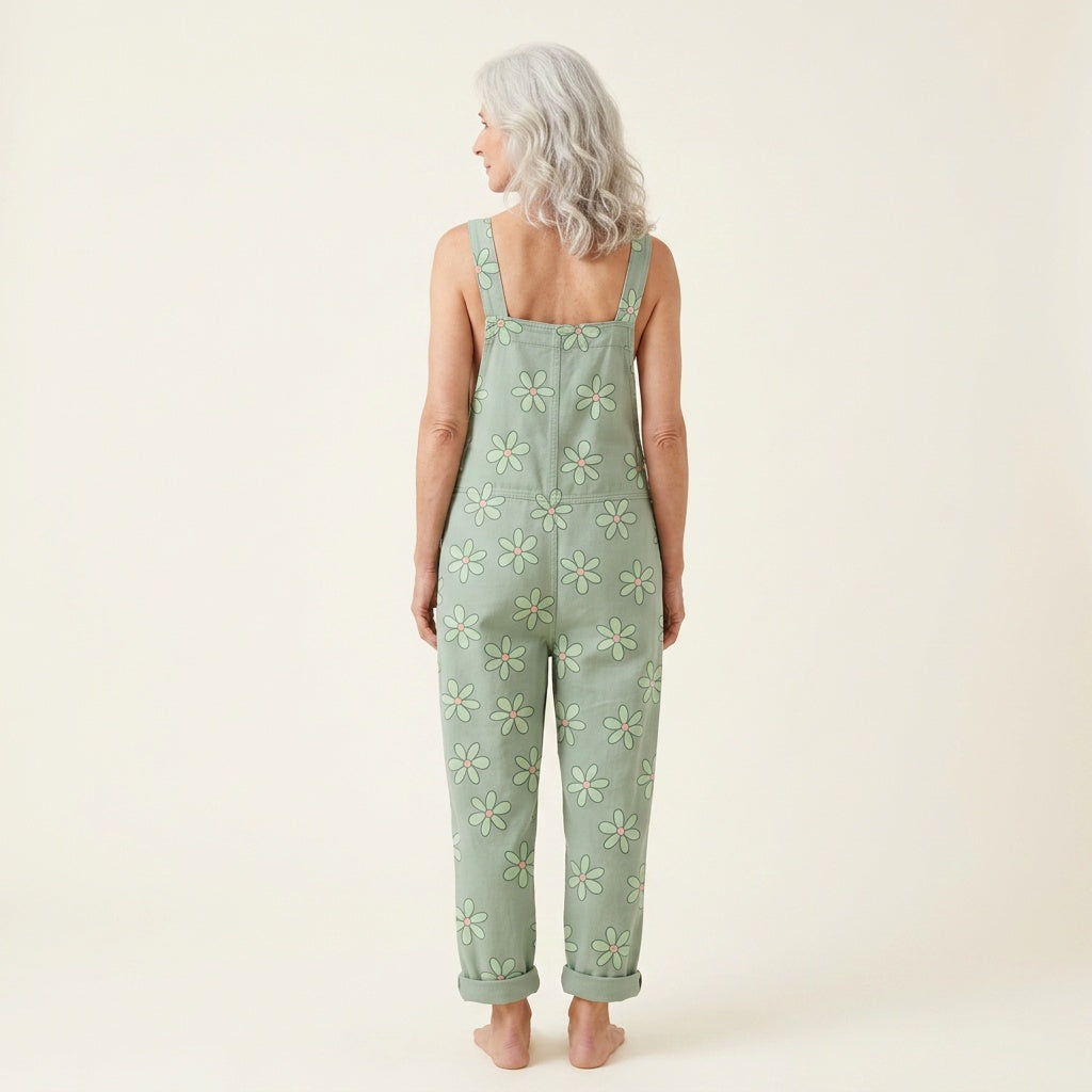 Matilde | Jardineiras Estampado Floral Mulher Perna Larga com Bolsos