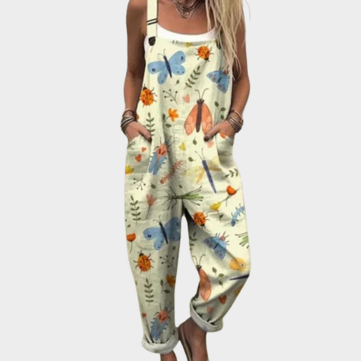 Matilde | Jardineiras Estampado Floral Mulher Perna Larga com Bolsos
