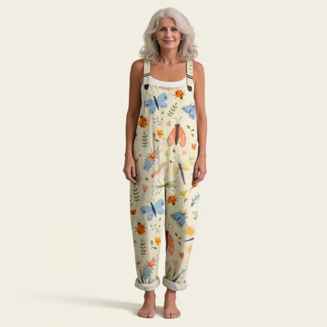 Matilde | Jardineiras Estampado Floral Mulher Perna Larga com Bolsos