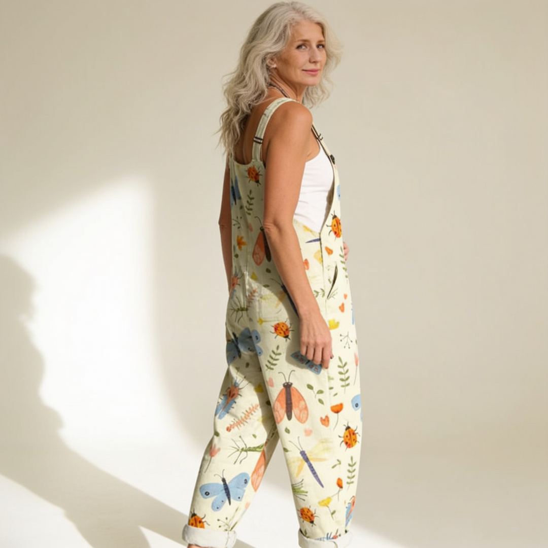 Matilde | Jardineiras Estampado Floral Mulher Perna Larga com Bolsos