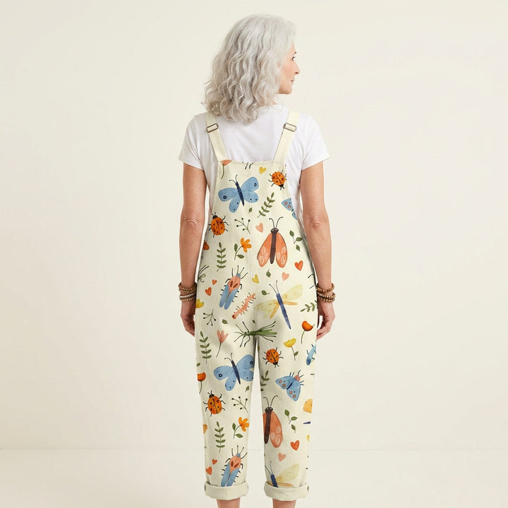 Matilde | Jardineiras Estampado Floral Mulher Perna Larga com Bolsos
