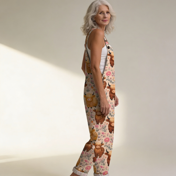 Matilde | Jardineiras Estampado Floral Mulher Perna Larga com Bolsos