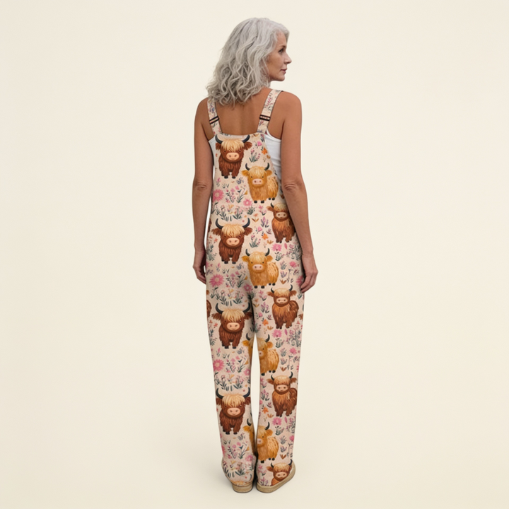 Matilde | Jardineiras Estampado Floral Mulher Perna Larga com Bolsos