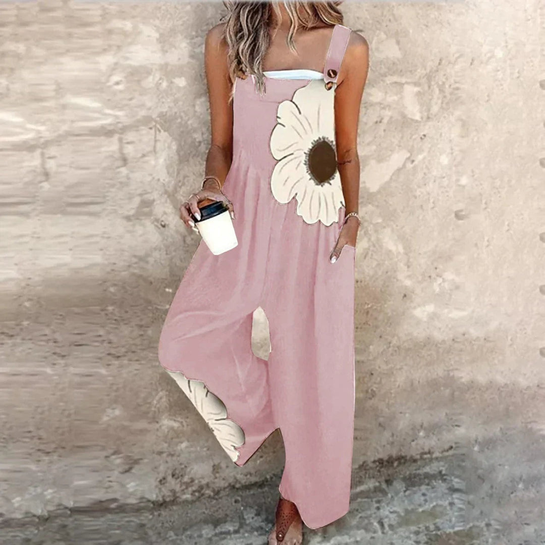 Matilde | Jardineiras Estampado Floral Mulher Perna Larga com Bolsos