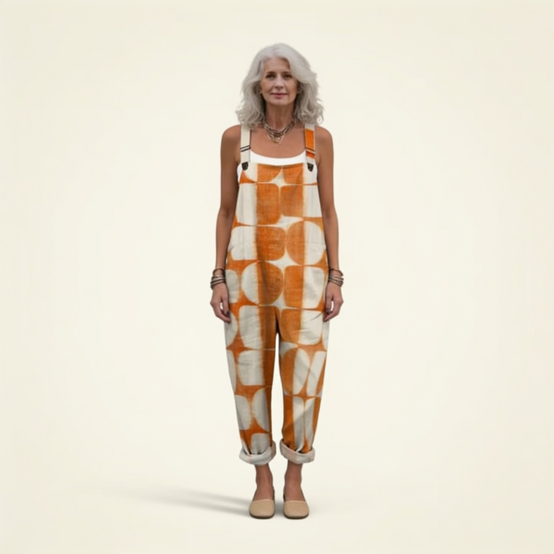 Matilde | Jardineiras Estampado Floral Mulher Perna Larga com Bolsos