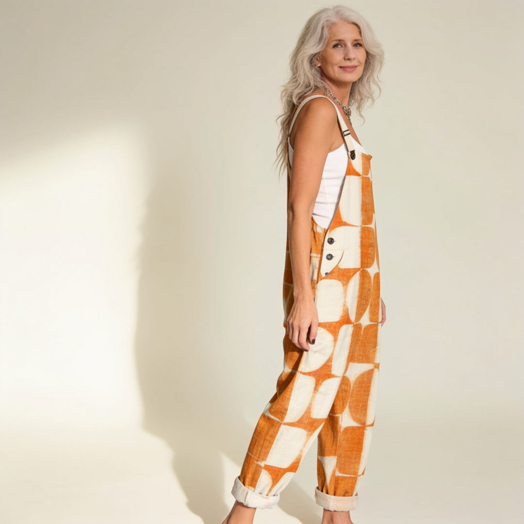 Matilde | Jardineiras Estampado Floral Mulher Perna Larga com Bolsos