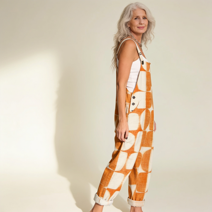 Matilde | Jardineiras Estampado Floral Mulher Perna Larga com Bolsos