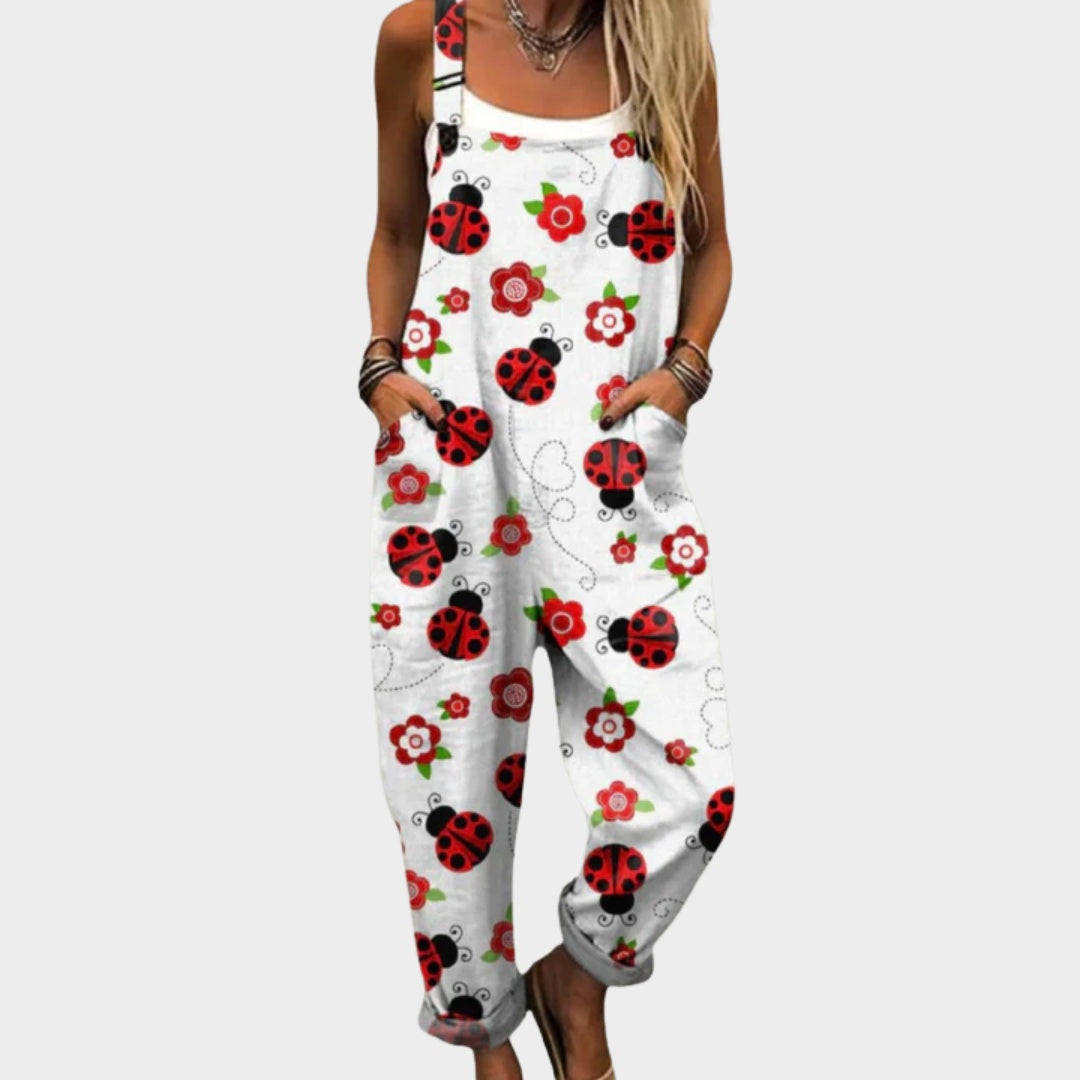 Matilde | Jardineiras Estampado Floral Mulher Perna Larga com Bolsos