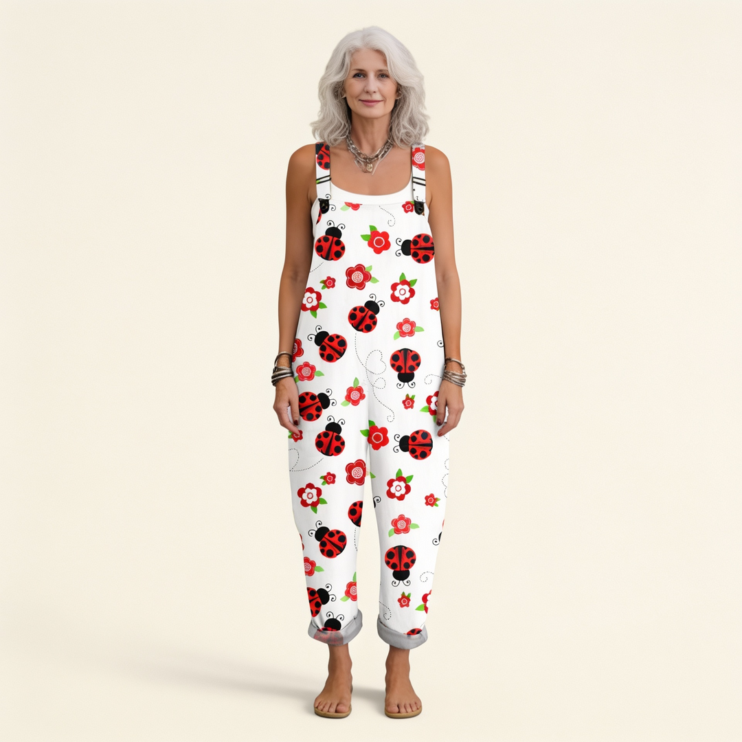 Matilde | Jardineiras Estampado Floral Mulher Perna Larga com Bolsos