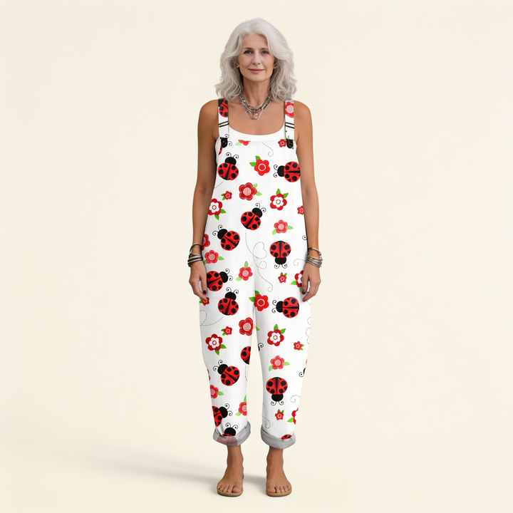 Matilde | Jardineiras Estampado Floral Mulher Perna Larga com Bolsos