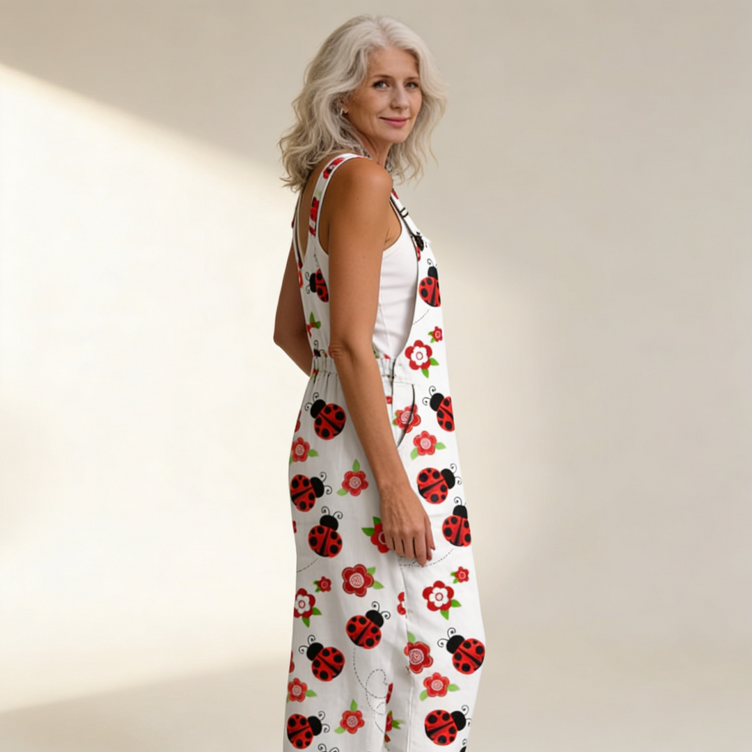 Matilde | Jardineiras Estampado Floral Mulher Perna Larga com Bolsos