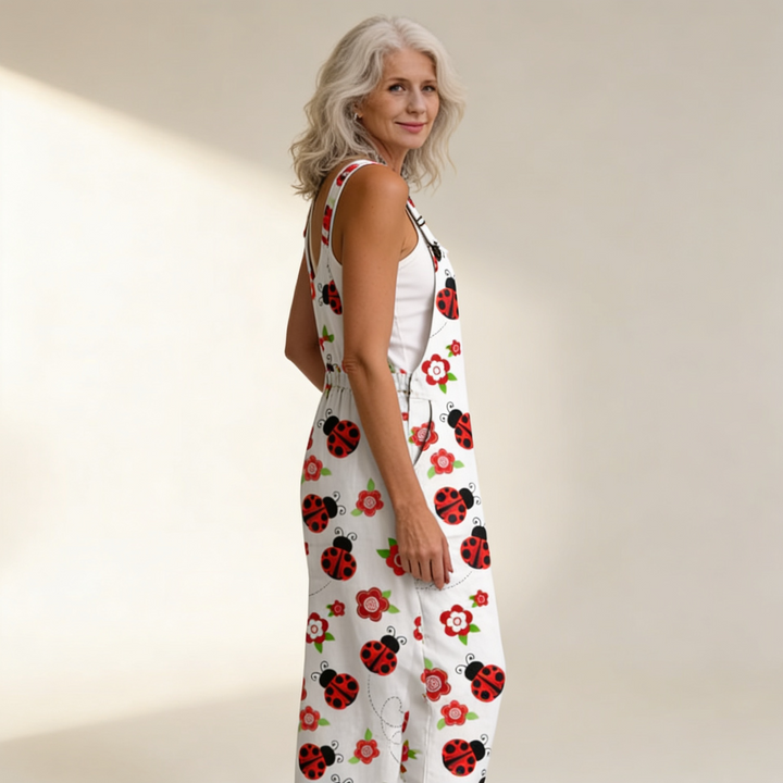Matilde | Jardineiras Estampado Floral Mulher Perna Larga com Bolsos