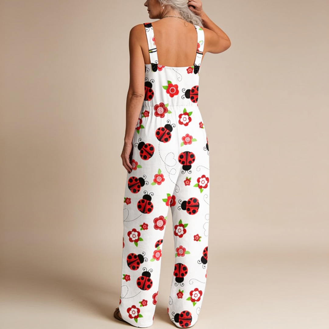 Matilde | Jardineiras Estampado Floral Mulher Perna Larga com Bolsos