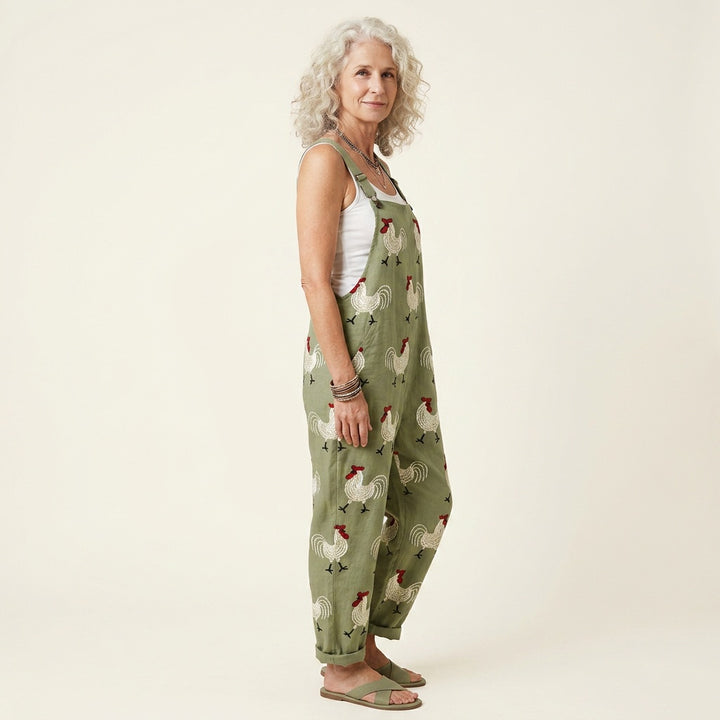 Matilde | Jardineiras Estampado Floral Mulher Perna Larga com Bolsos