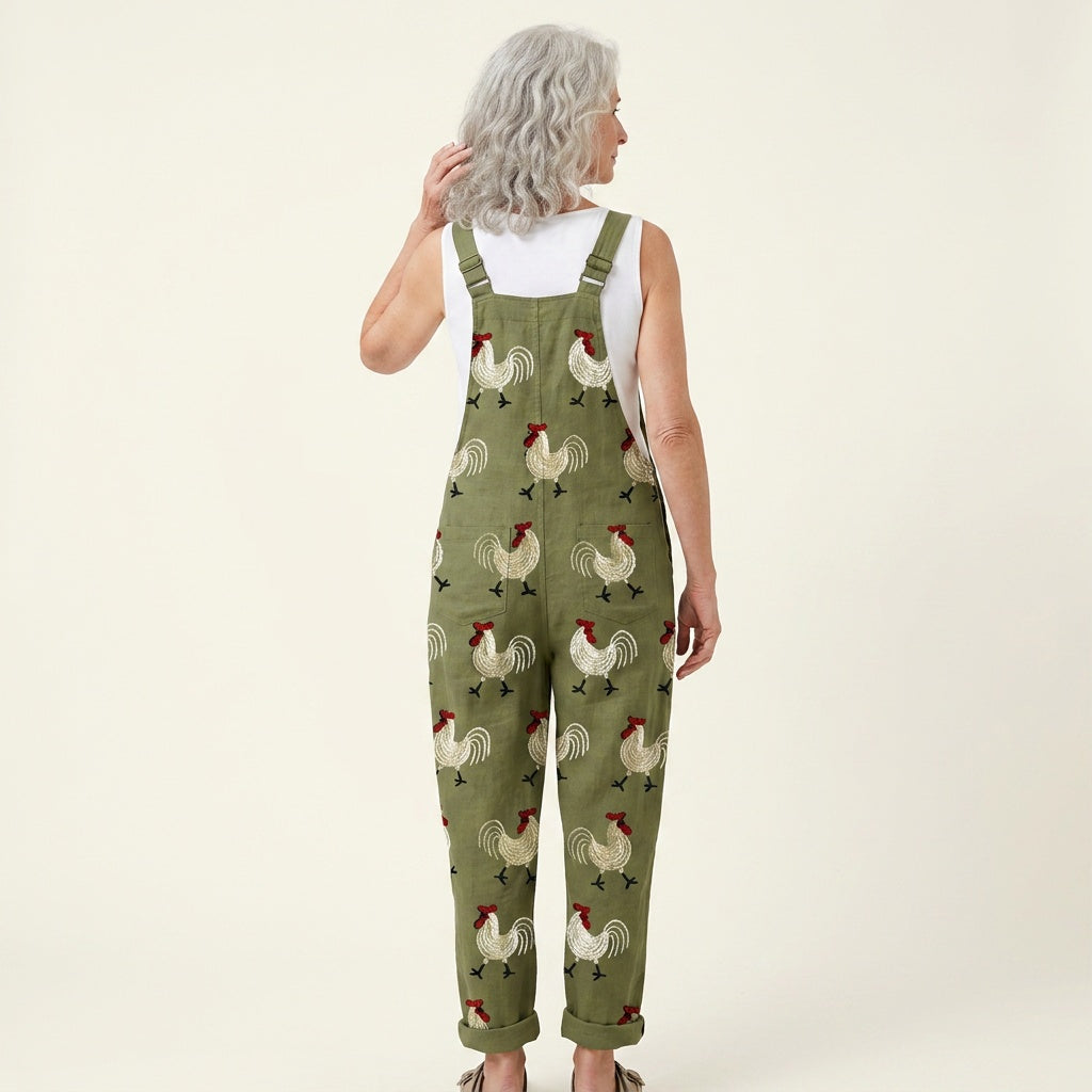 Matilde | Jardineiras Estampado Floral Mulher Perna Larga com Bolsos