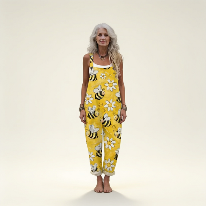 Matilde | Jardineiras Estampado Floral Mulher Perna Larga com Bolsos