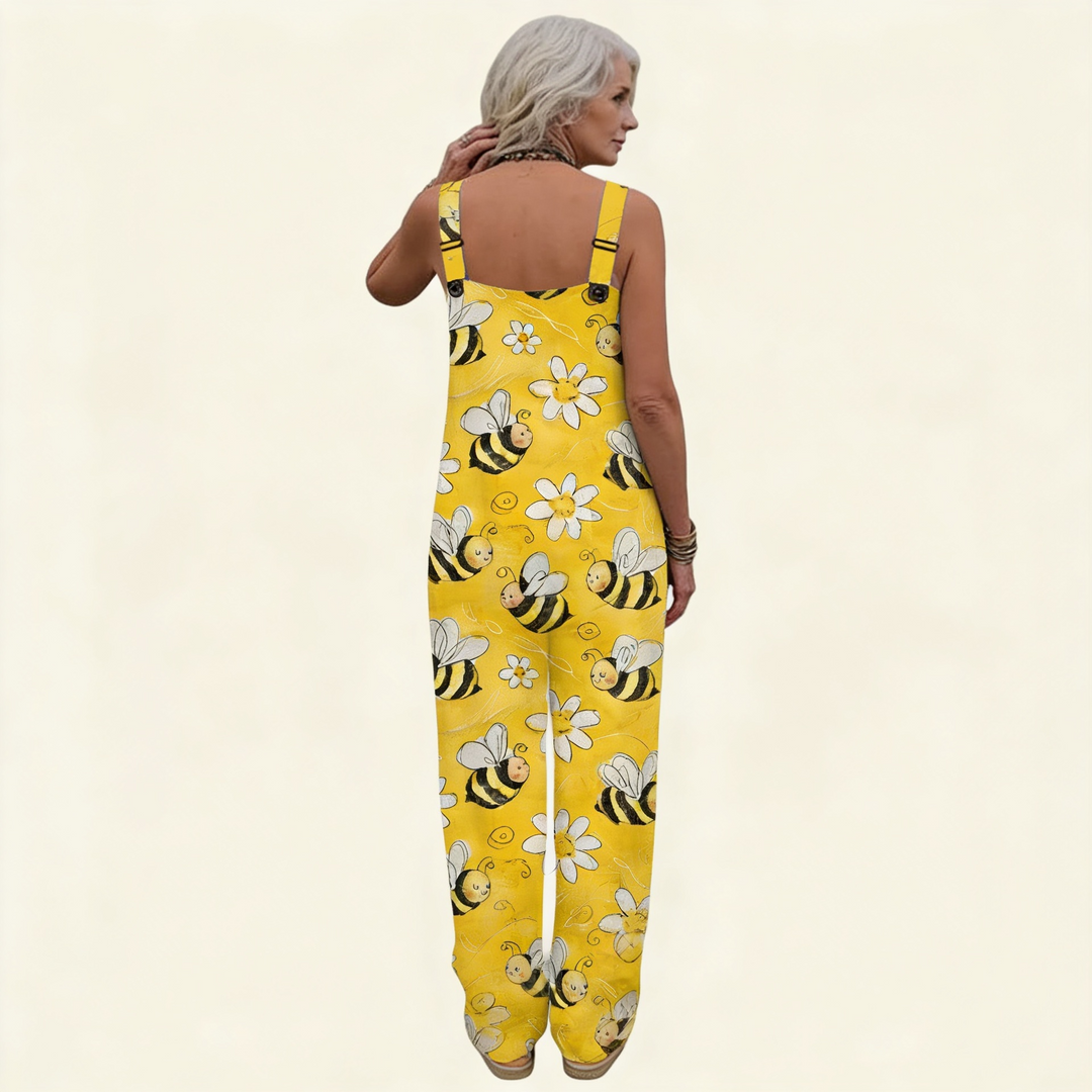 Matilde | Jardineiras Estampado Floral Mulher Perna Larga com Bolsos