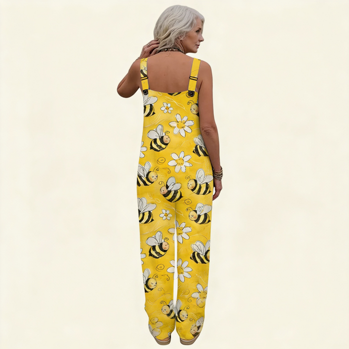 Matilde | Jardineiras Estampado Floral Mulher Perna Larga com Bolsos