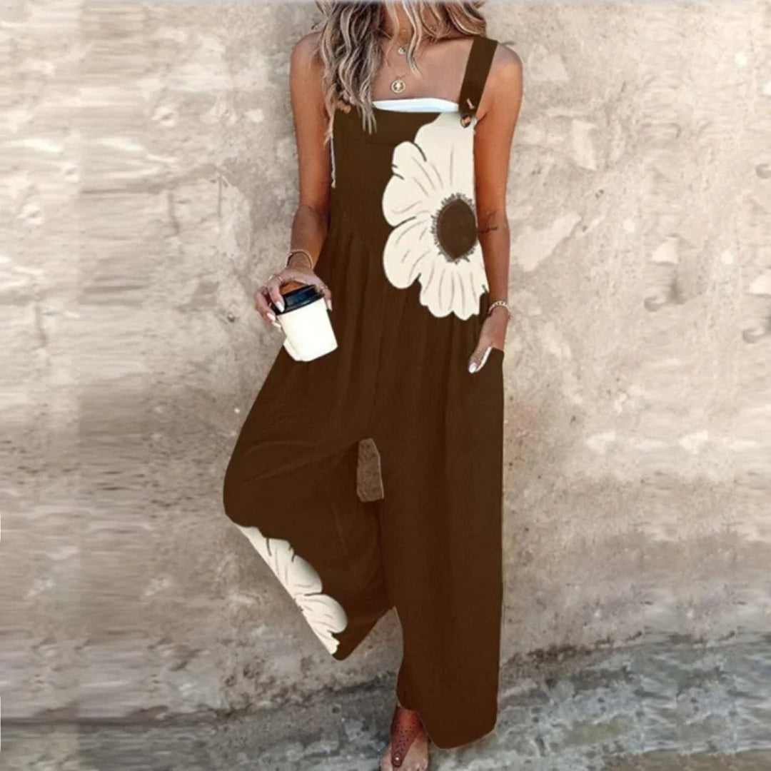 Matilde | Jardineiras Estampado Floral Mulher Perna Larga com Bolsos