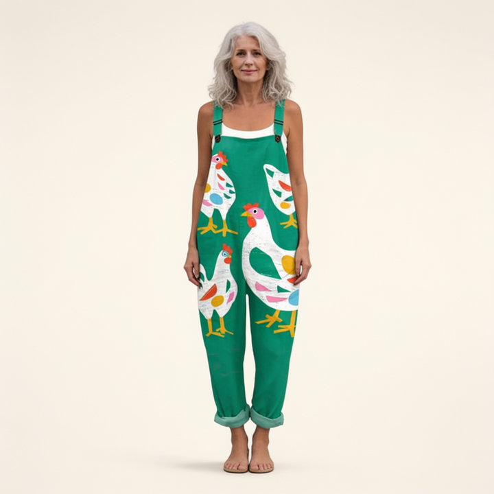 Matilde | Jardineiras Estampado Floral Mulher Perna Larga com Bolsos