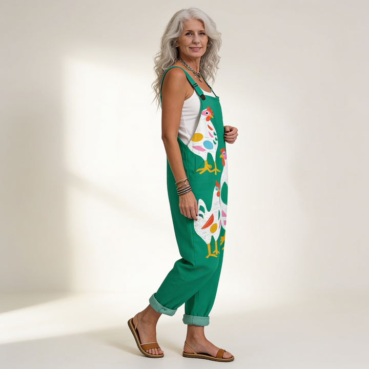 Matilde | Jardineiras Estampado Floral Mulher Perna Larga com Bolsos