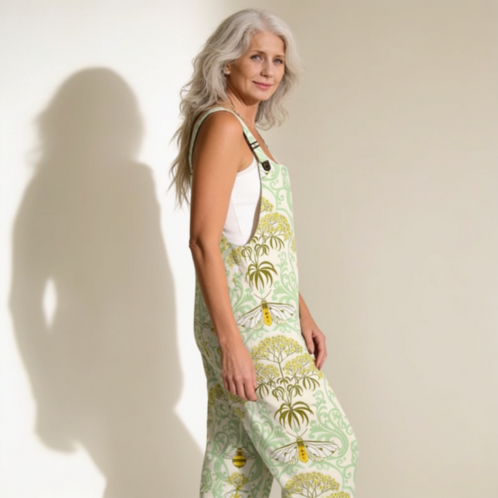 Matilde | Jardineiras Estampado Floral Mulher Perna Larga com Bolsos