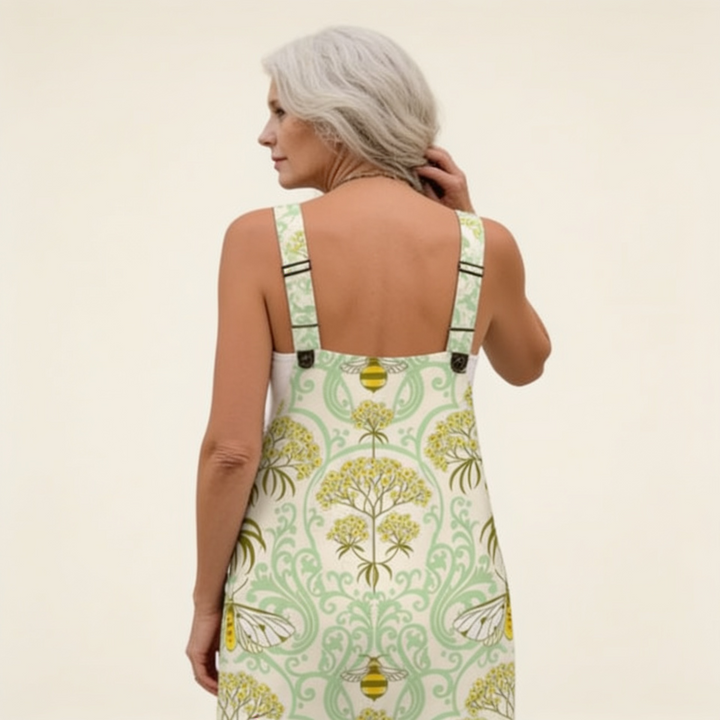 Matilde | Jardineiras Estampado Floral Mulher Perna Larga com Bolsos