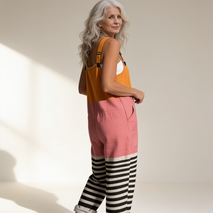 Matilde | Jardineiras Estampado Floral Mulher Perna Larga com Bolsos