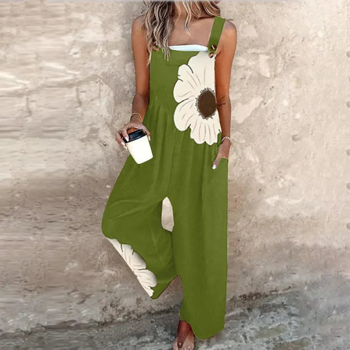 Matilde | Jardineiras Estampado Floral Mulher Perna Larga com Bolsos
