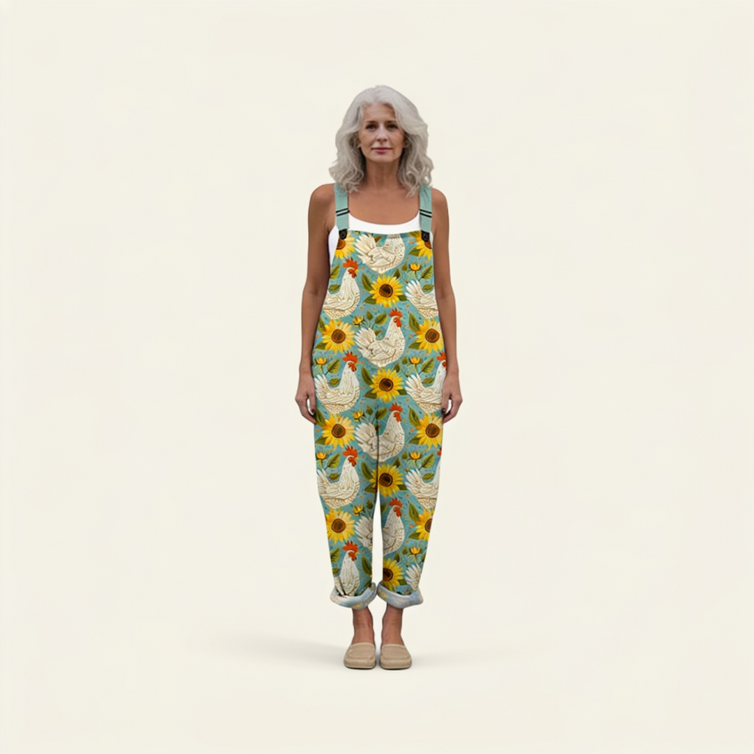 Matilde | Jardineiras Estampado Floral Mulher Perna Larga com Bolsos