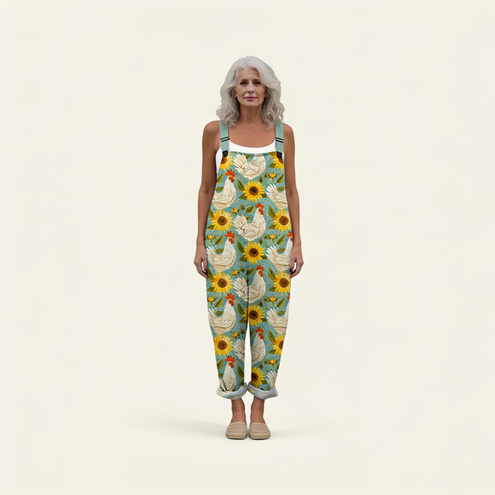 Matilde | Jardineiras Estampado Floral Mulher Perna Larga com Bolsos
