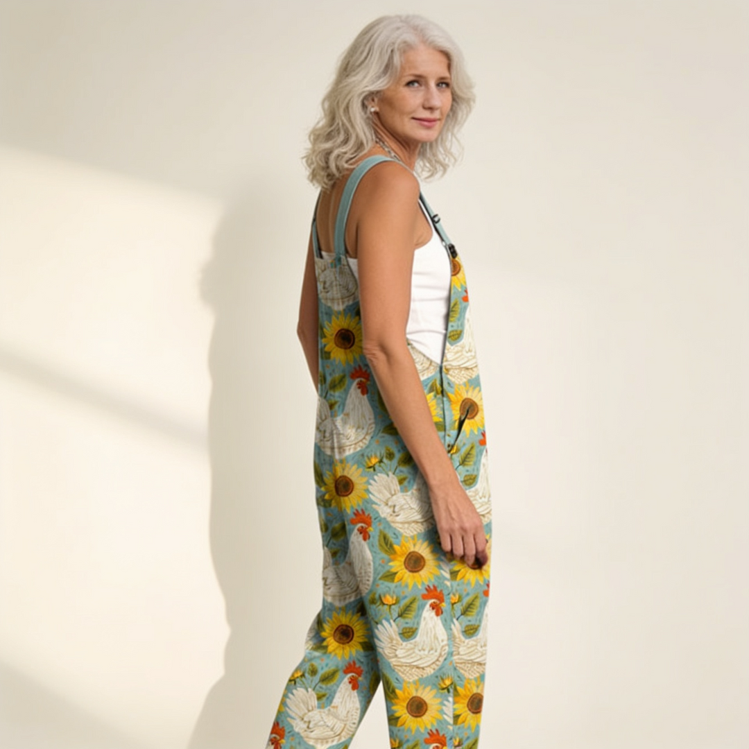 Matilde | Jardineiras Estampado Floral Mulher Perna Larga com Bolsos