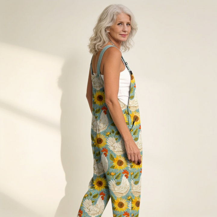 Matilde | Jardineiras Estampado Floral Mulher Perna Larga com Bolsos