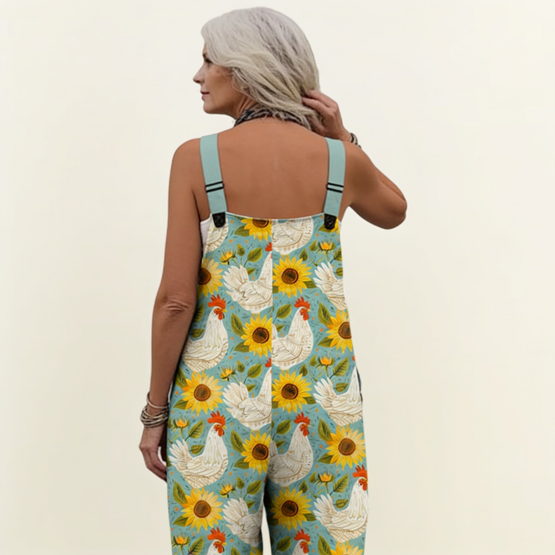 Matilde | Jardineiras Estampado Floral Mulher Perna Larga com Bolsos