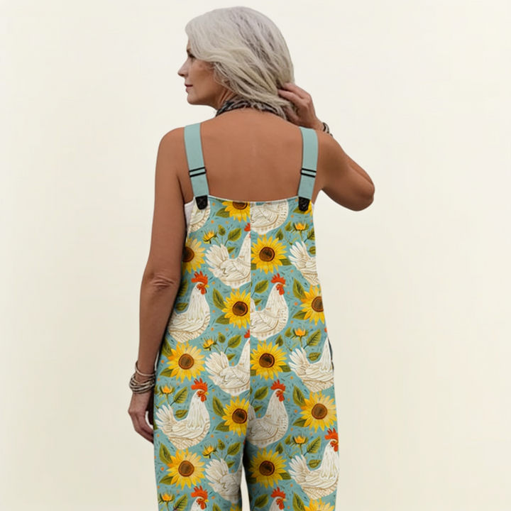 Matilde | Jardineiras Estampado Floral Mulher Perna Larga com Bolsos