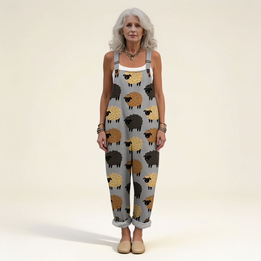Matilde | Jardineiras Estampado Floral Mulher Perna Larga com Bolsos