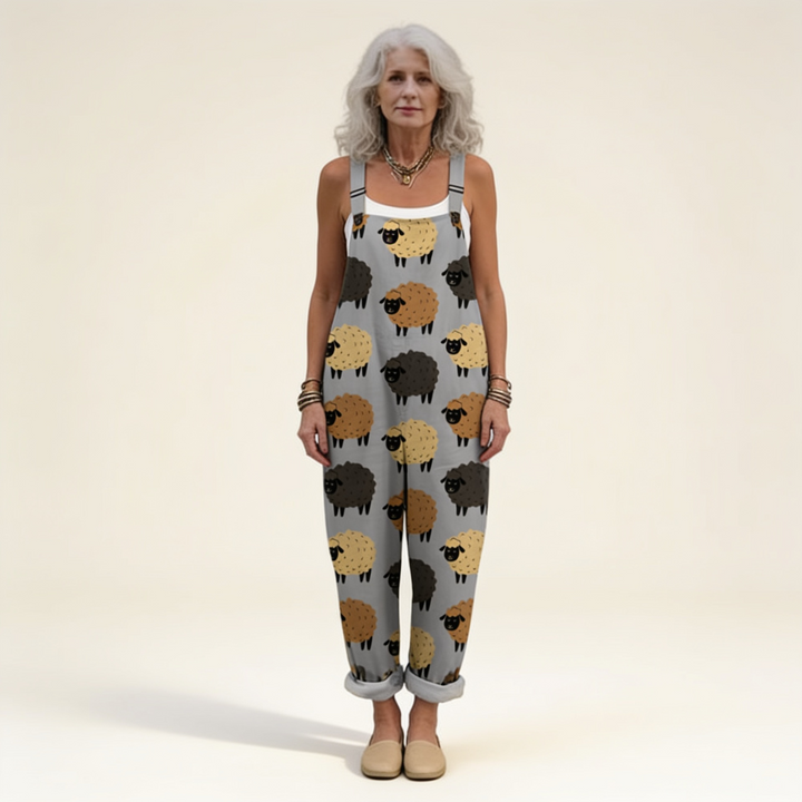 Matilde | Jardineiras Estampado Floral Mulher Perna Larga com Bolsos