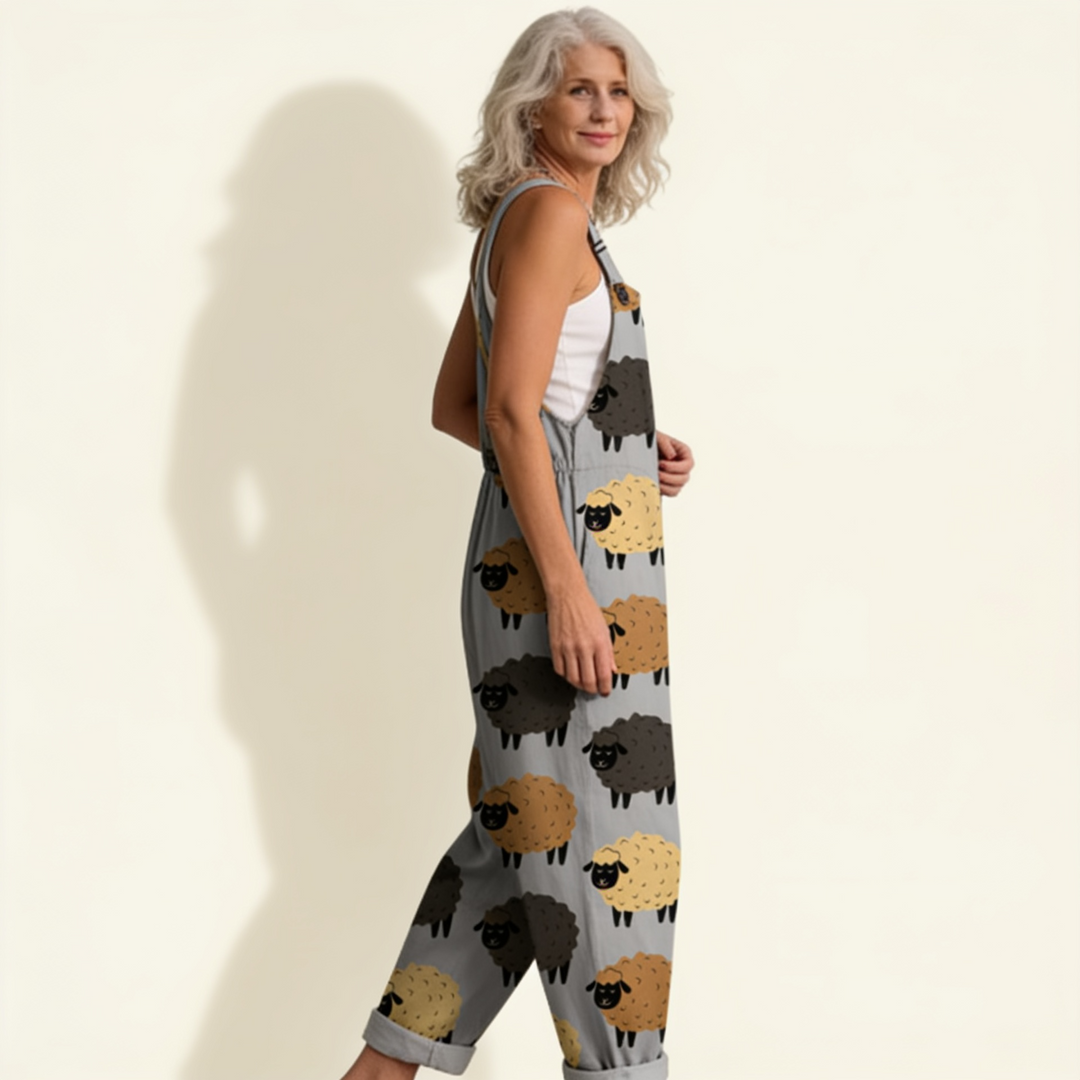 Matilde | Jardineiras Estampado Floral Mulher Perna Larga com Bolsos